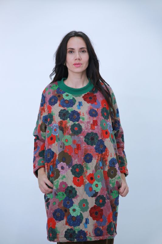 Vibrant Floral Print Tunic Dress - Size M